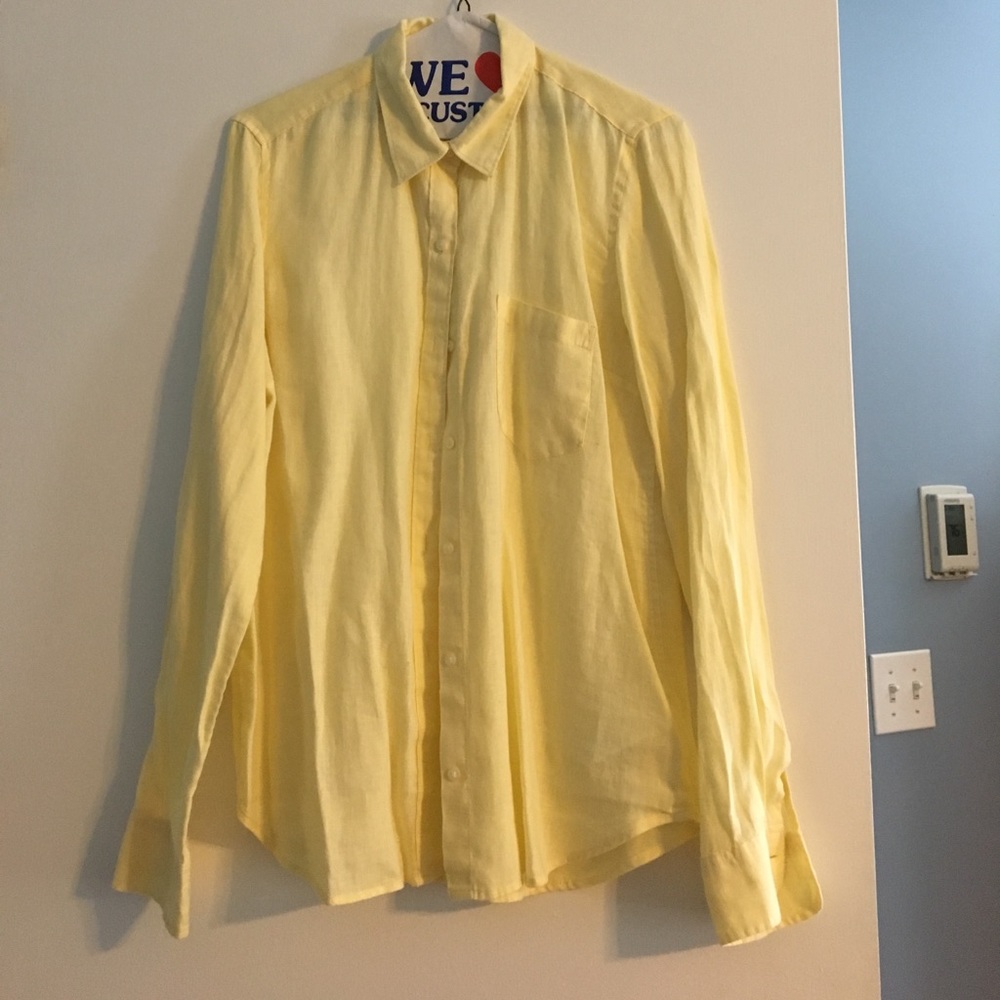 Yellow button down shirt