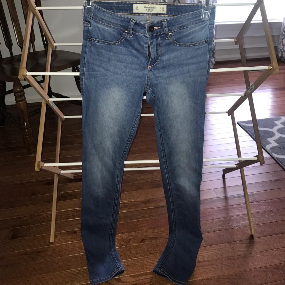 Abercrombie and Fitch skinny blue jeans.