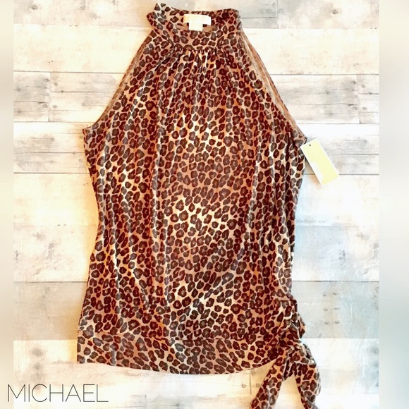 MICHAEL Michael Kors Tops - NWT-Leopard High Neck top-Sleeveless. Dark camel.