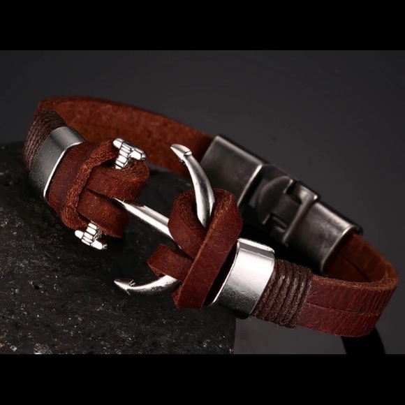 Brown Leather ⚓️ Anchor Bracelet Unisex - Picture 3 of 3