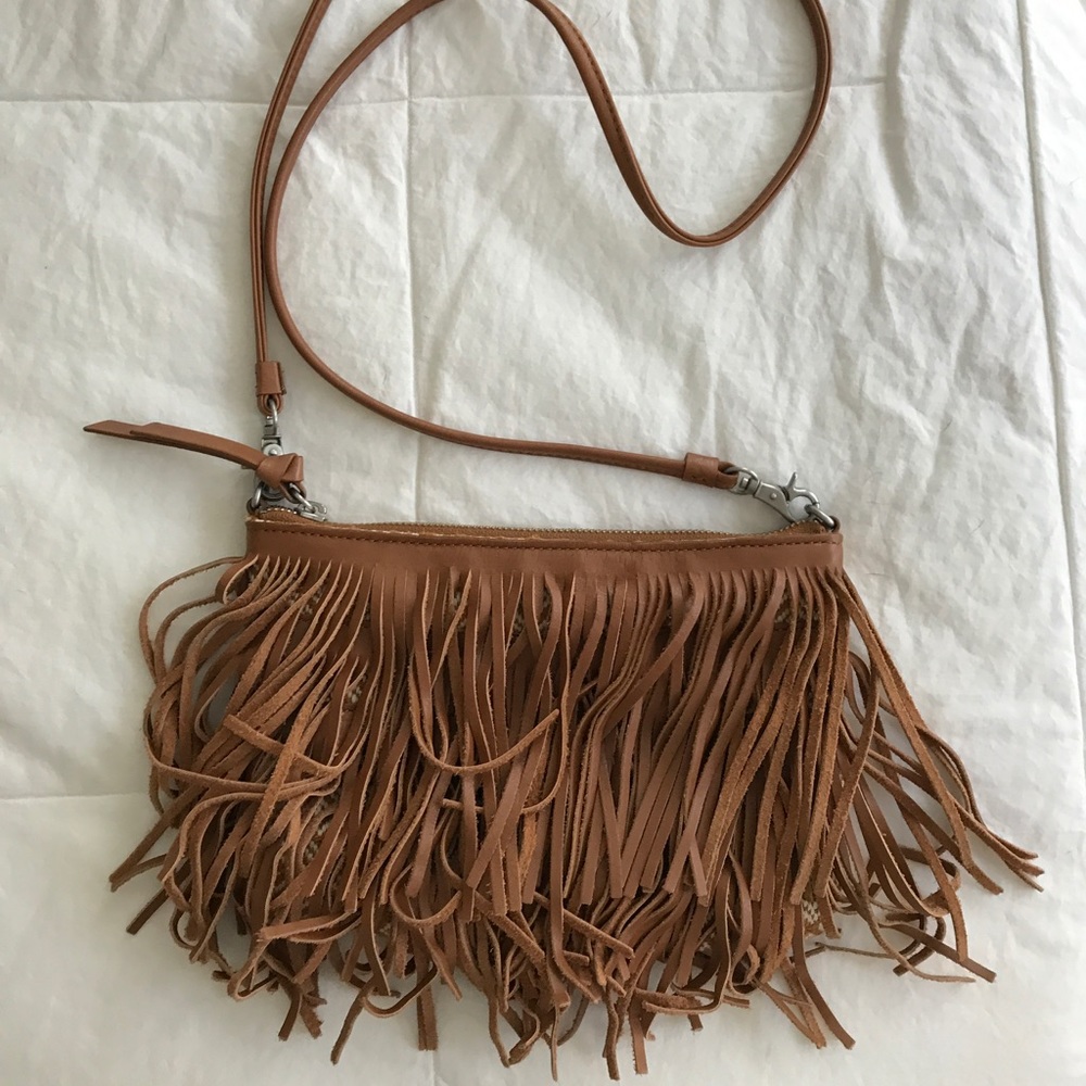 Tan fringe crossbody