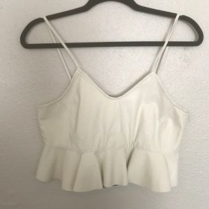 White Zara Leather Effect Crop Top