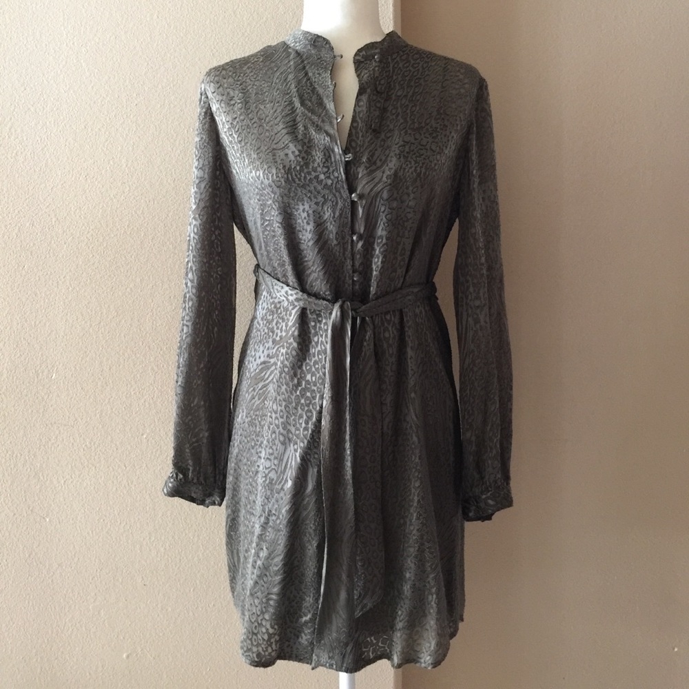 Gryphon Silk Leopard Burnout Shirt Dress with Belt NWOT