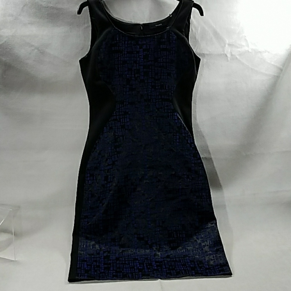 TAHARI Blue Geometric Black Sleeveless Dress
