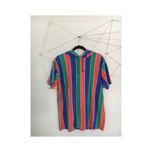 Vintage 80s Style Hooded Striped Tee