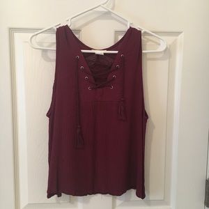 Maroon Lace-Up Tank