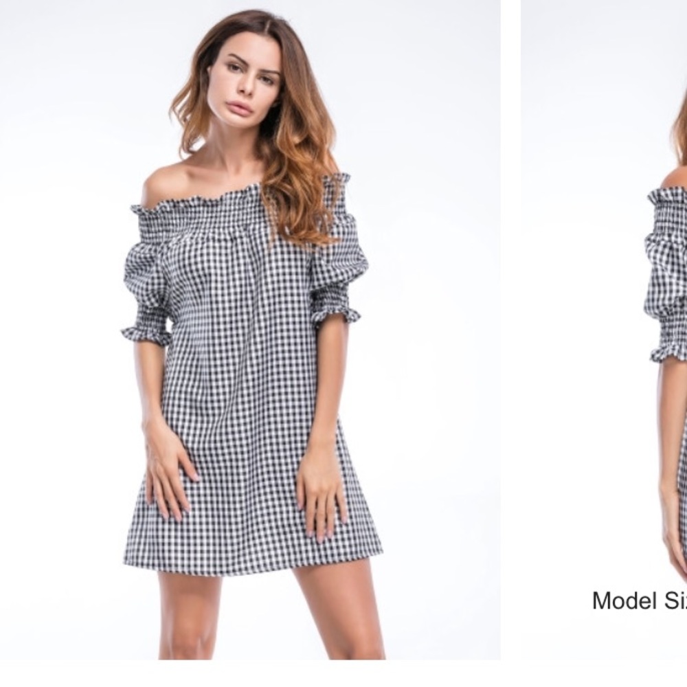 Gingham off the shoulder dress
