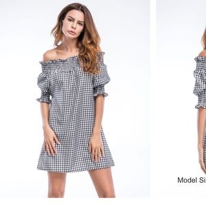 Gingham off the shoulder dress