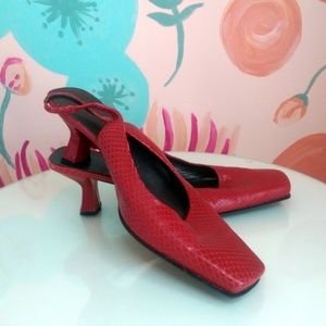 Red Leather ENZO ANGIOLINI Kitten Heel Slingbacks