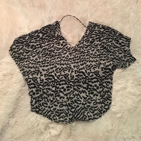Express Tops - Double V-neck Leopard/Cheetah Shirt