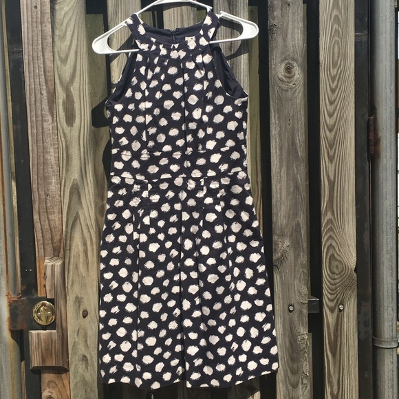 Woven navy polka dot dress LOFT EUC - Picture 3 of 7