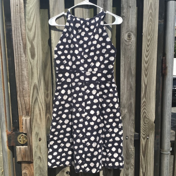 Woven navy polka dot dress LOFT EUC - Picture 4 of 7