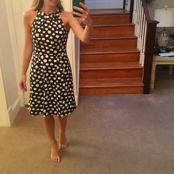 Woven navy polka dot dress LOFT EUC - Picture 2 of 7