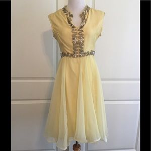 Vintage yellow stone detail sleeveless dress