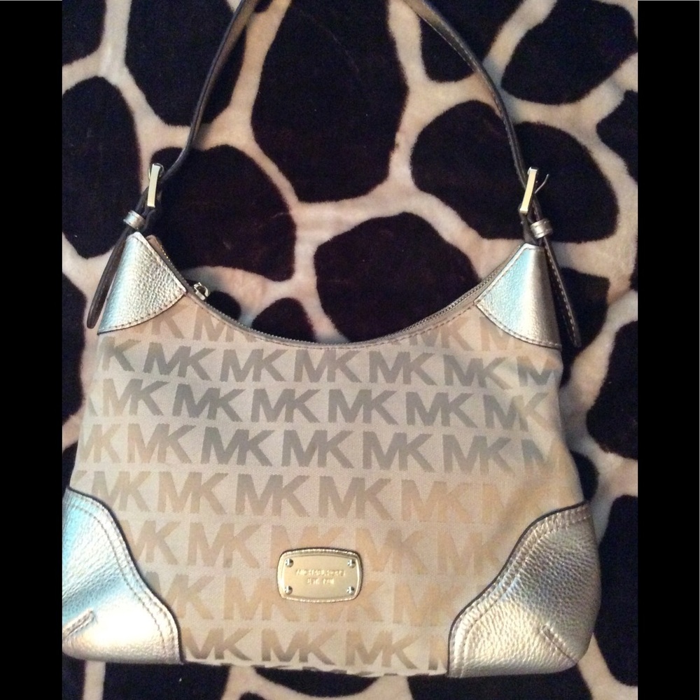 Michael Kors Tan & Gold Monogram Hobo