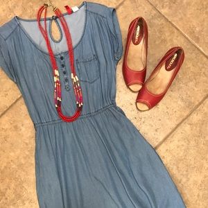 Aerosoles red leather peep toe wedges.