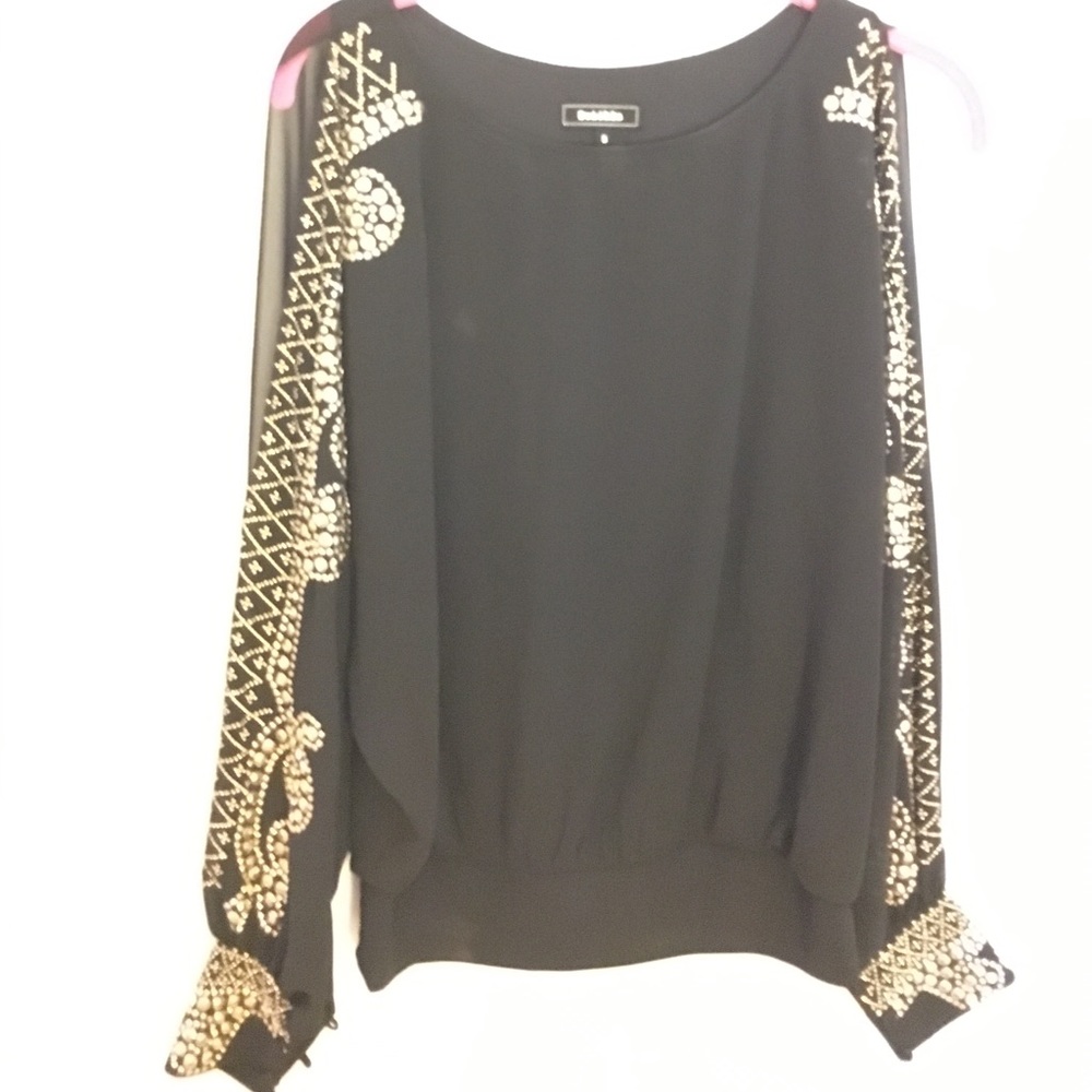 BLOUSE - BLACK WITH GOLD RHINESTONES