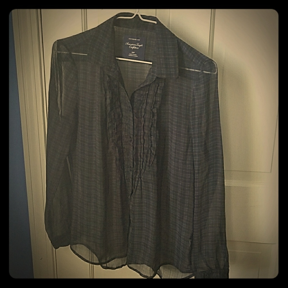 Sheer Pleated Button Down top