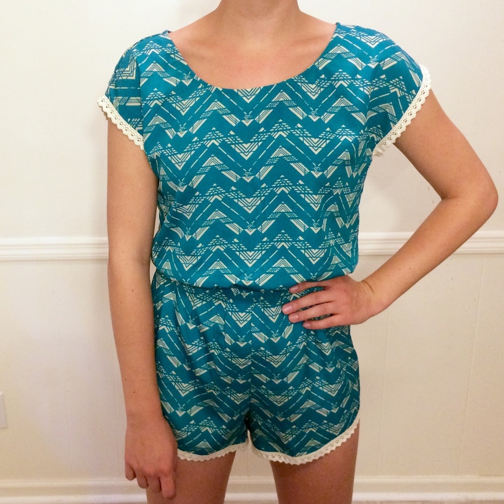 Turquoise Chevron Romper