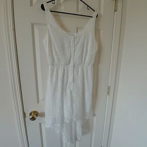 Lace and button dress, high low