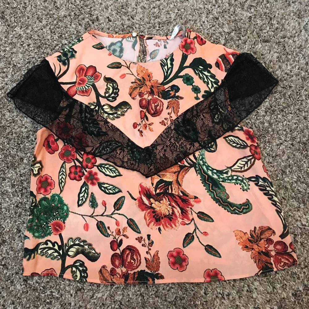 Zara georgette tropical floral crop top