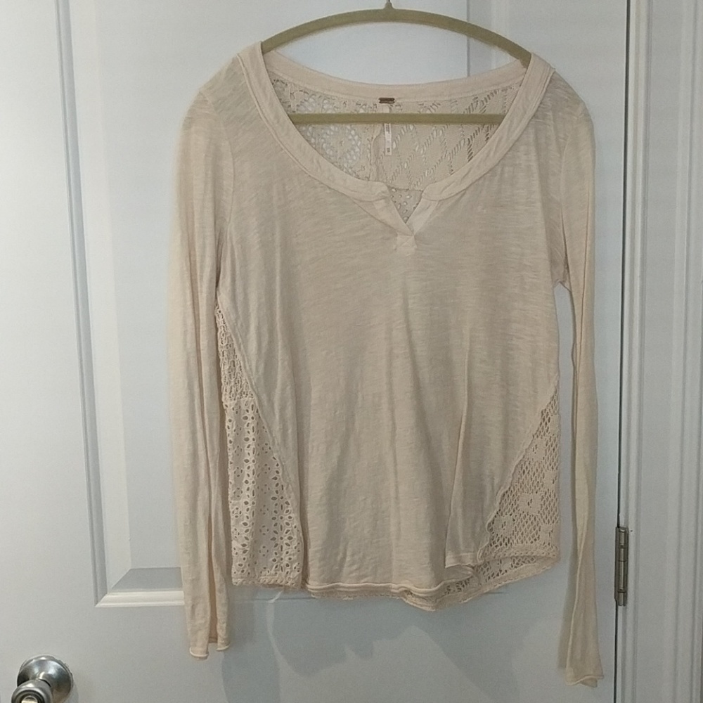 Free People off white long sleeve tshirt with lace