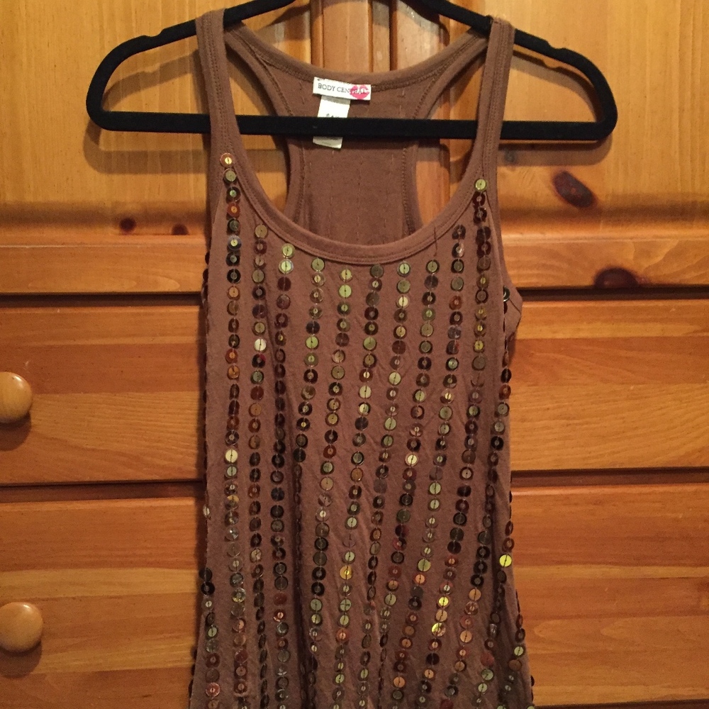 Body Central Brown Sequined Racerback Tank