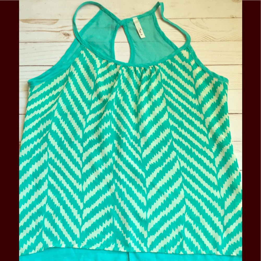 Chevron aqua and white blouse