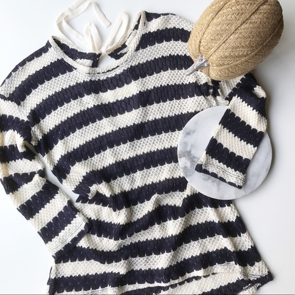 Maison Jules Sweaters - Maison Jules Navy Cream Open Knit Sweater Small