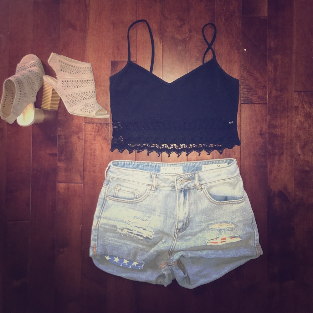 High rise denim shorts