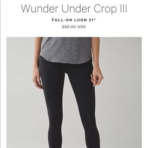 lululemon wonder under full - on luon crop SIZE 4