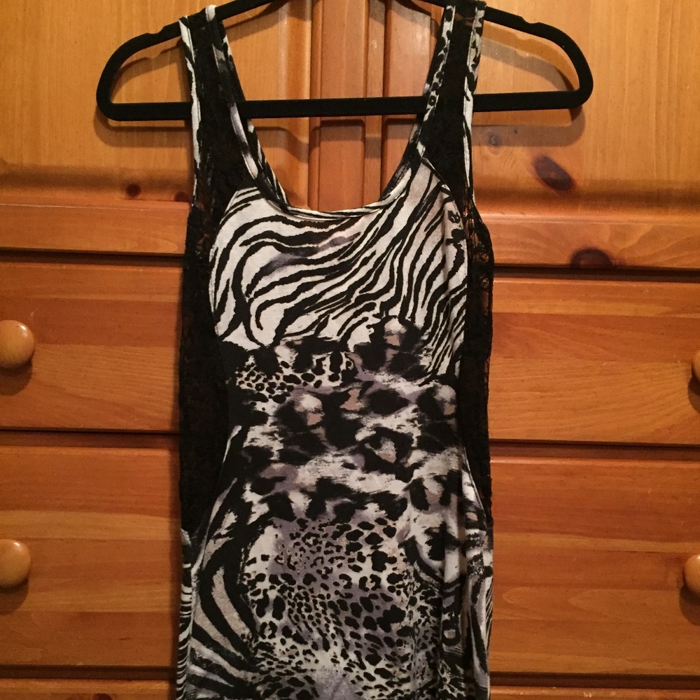 mandee - Animal Printed Lace Tank Top