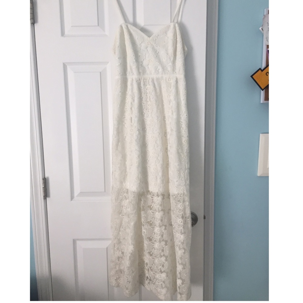 Button White Lace Maxi Dress