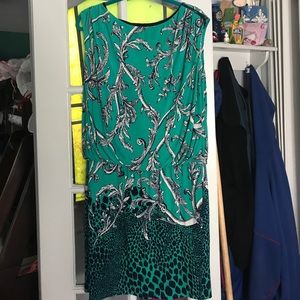 teal, navy blue and white dress