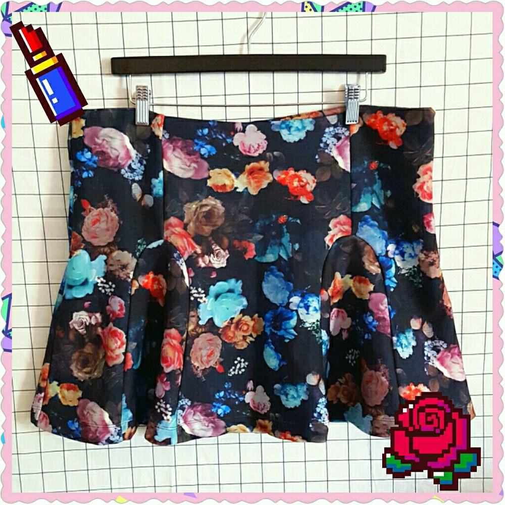  Mossimo Stretch 2XL Scuba Skirt Floral Print 
