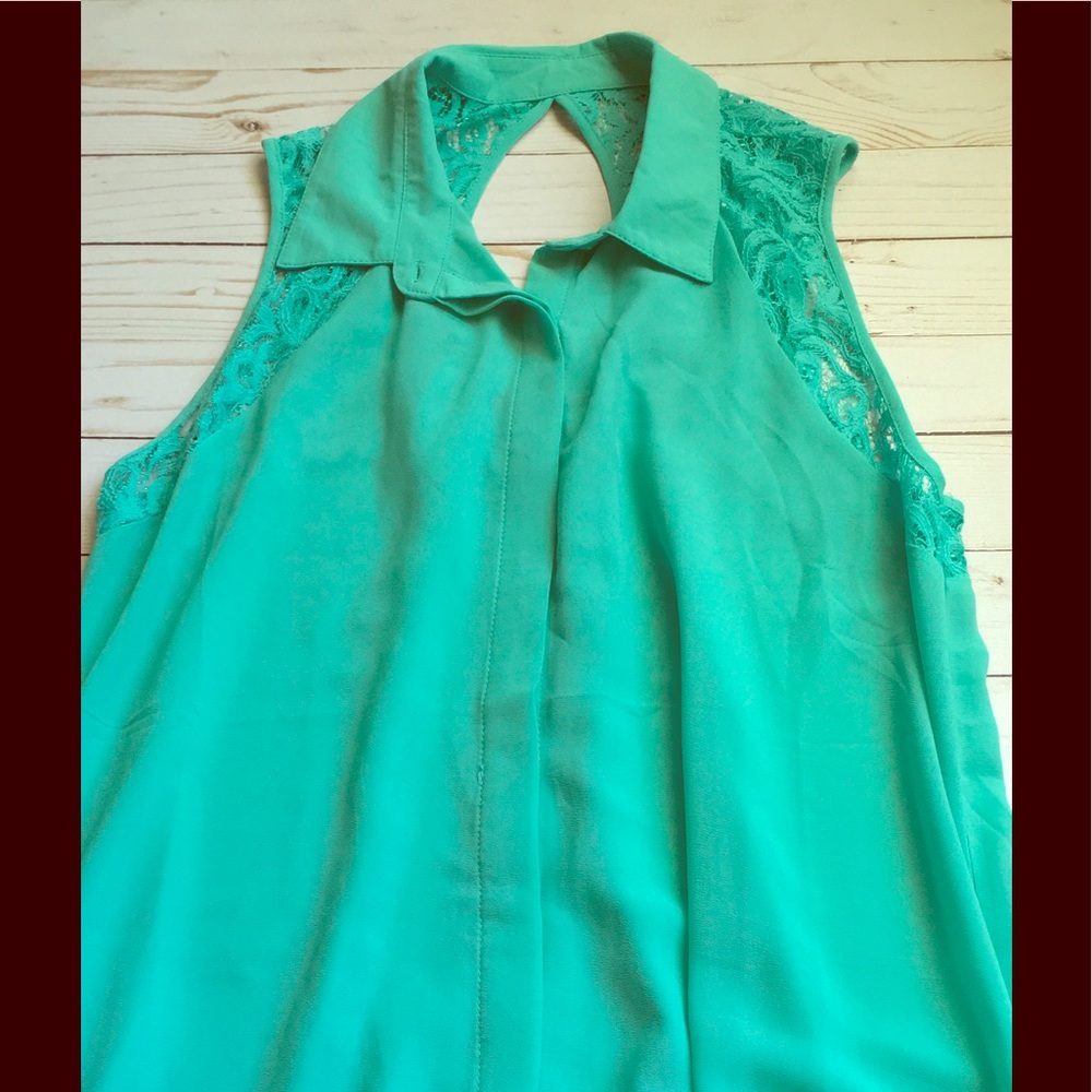 Teal Blouse with lace accent