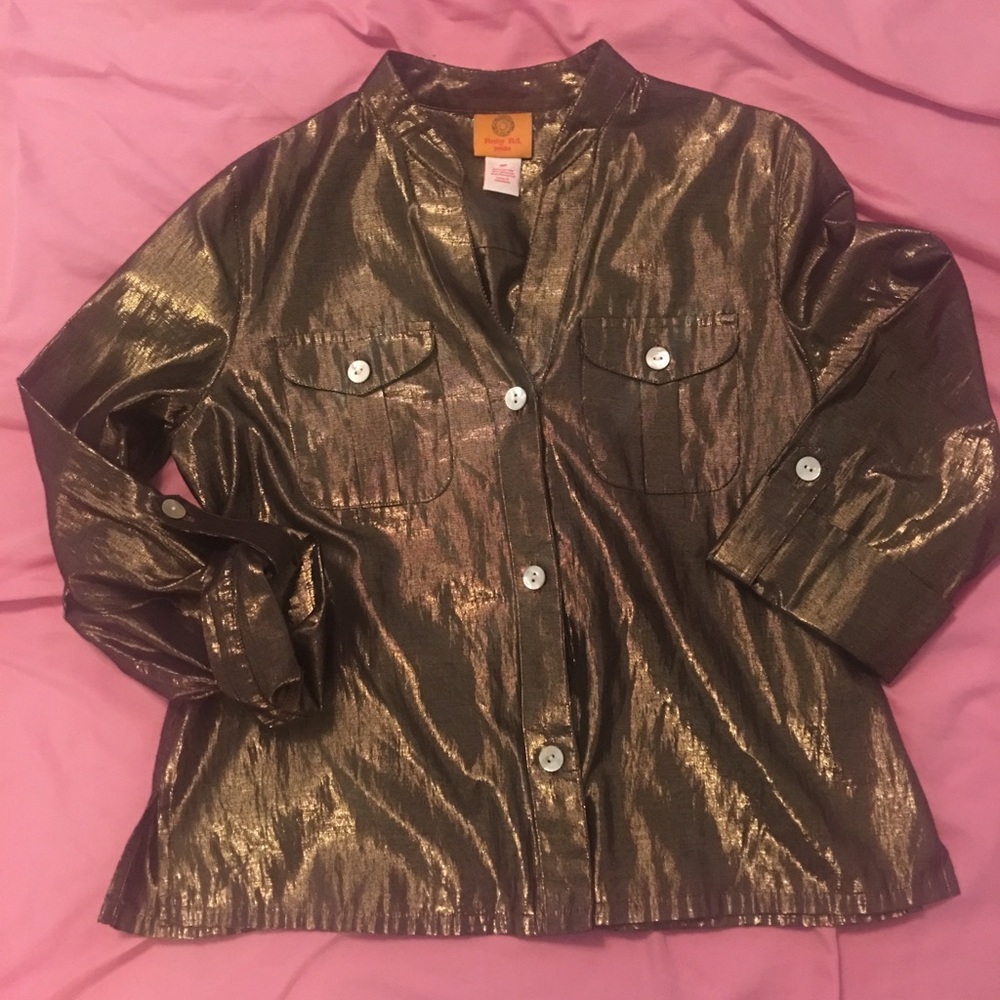 Gold Metallic Button Up