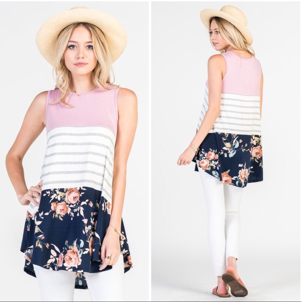 Floral Fall Stripe Tunic Top - Picture 2 of 2