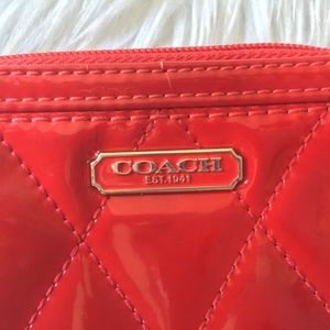 Coach red quilted leather wristlet