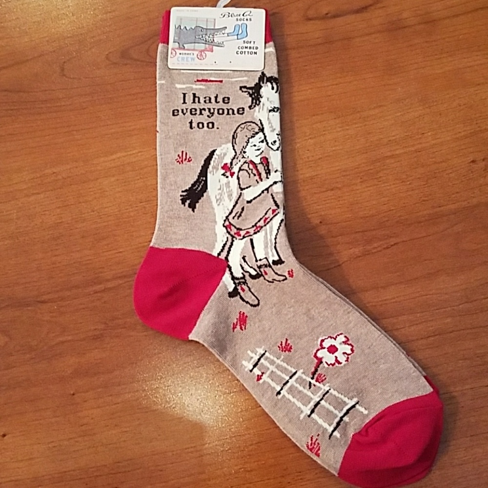 SOLD OUT-Blue q socks "I hate everyone too"