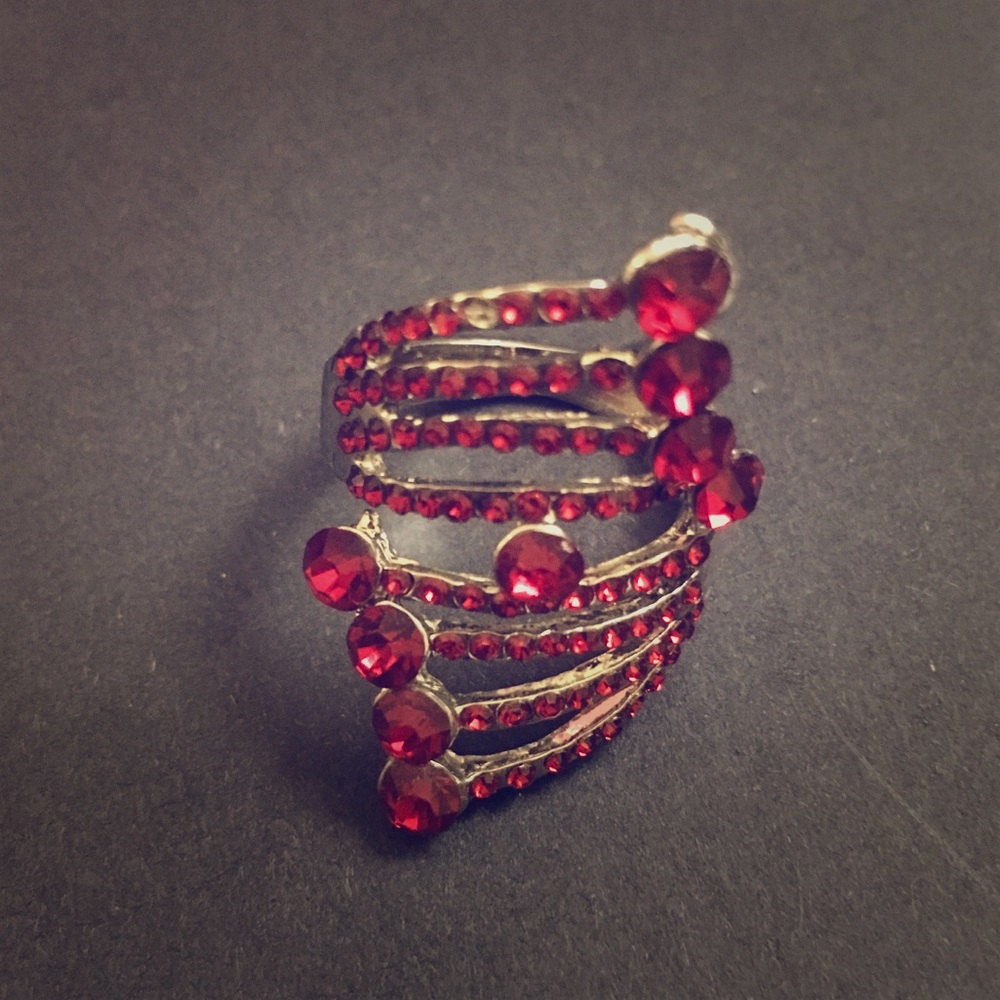 SILVER ring with red diamonds!