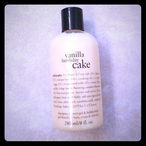 Philosophy vanilla birthday cake body wash.
