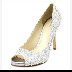 Enzo Angiolini Maiven Women Peep-Toe Canvas Heels