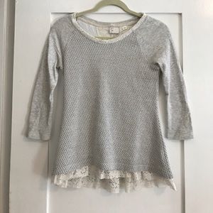 Anthropologie Textured shirt w/ ruffle lace detail