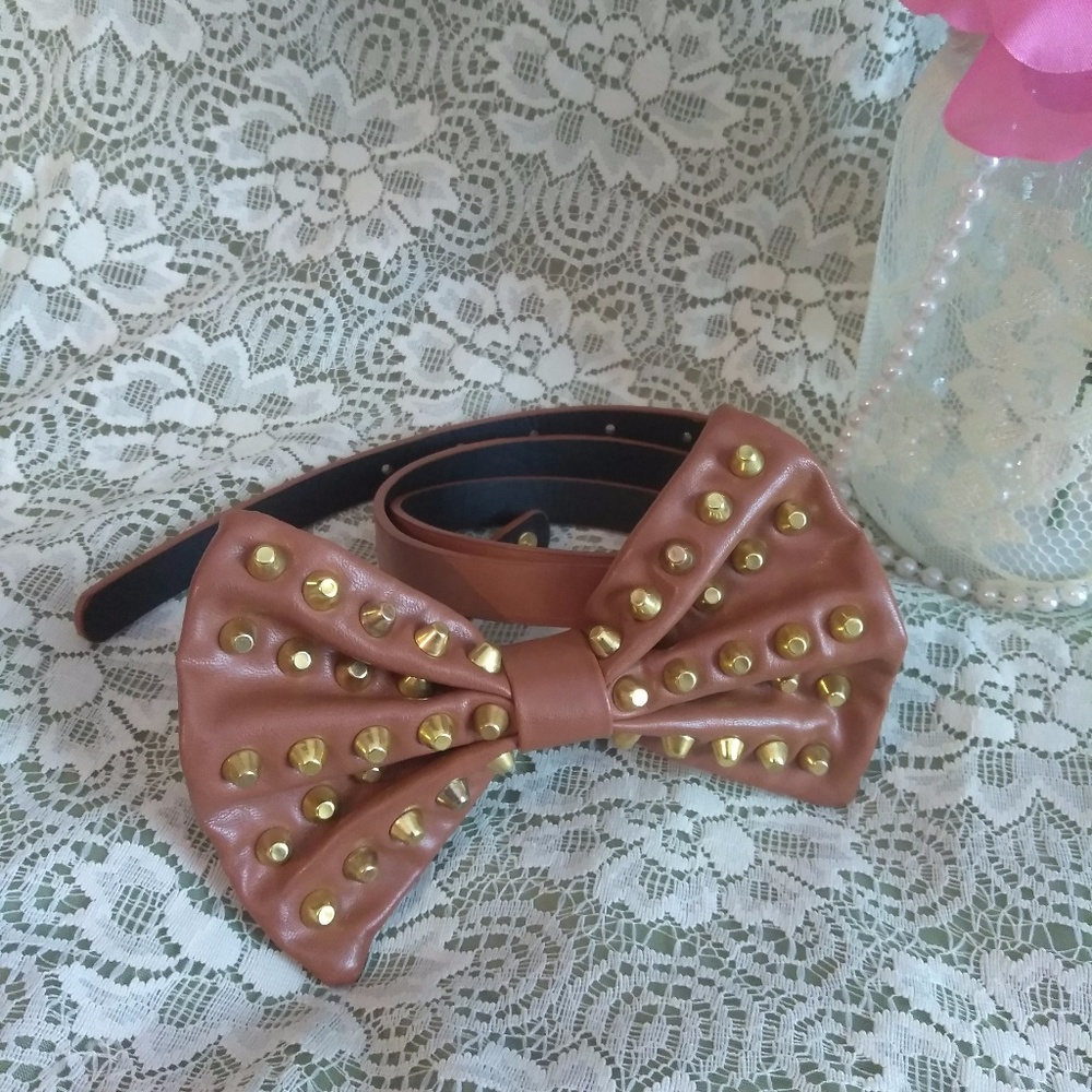 Brown Studded Bow Belt