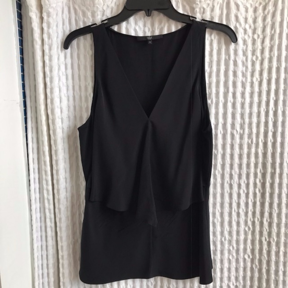 Black Tibi V-Neck Silk Top Size 8
