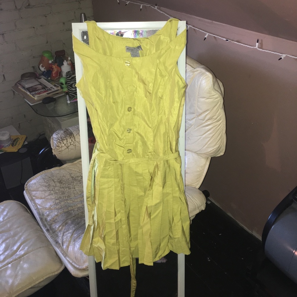 Chartreuse lime green pleated mini dress