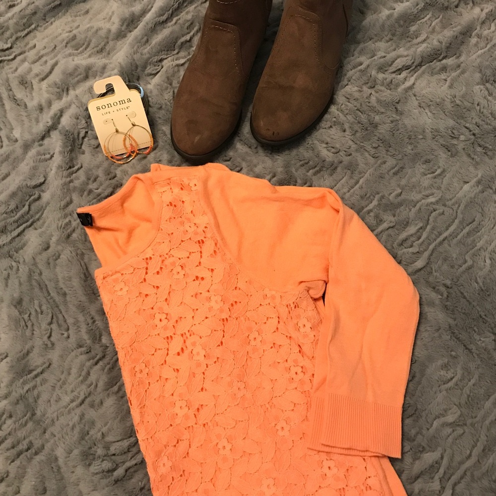 Peach lace overlay sweater