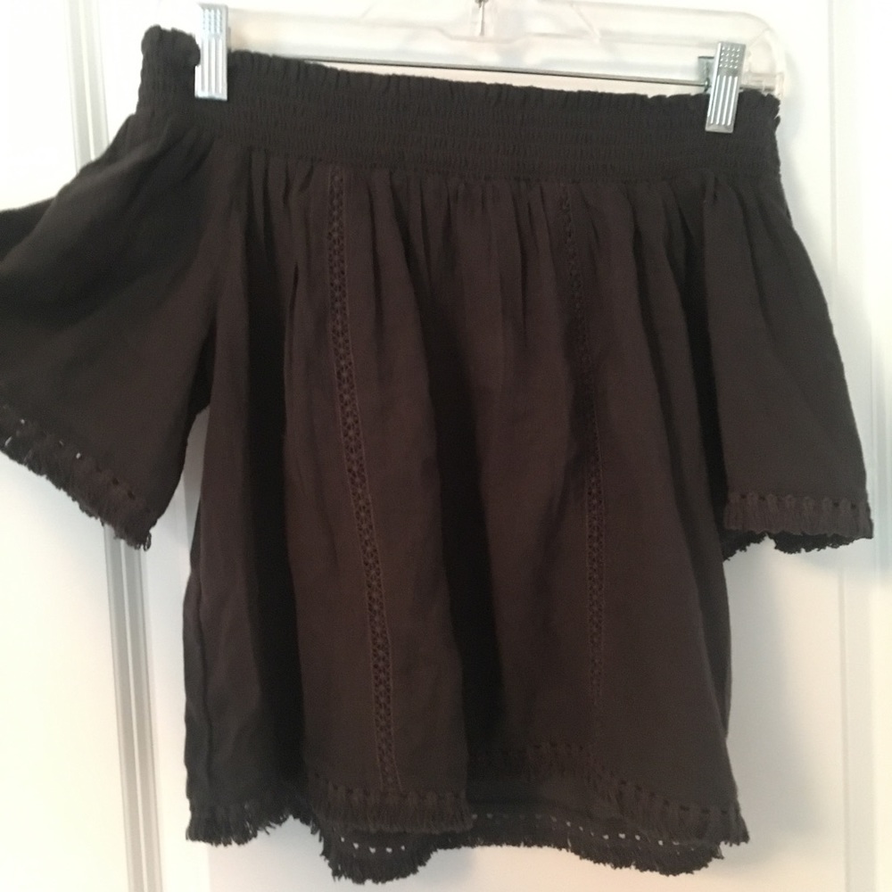 Off the shoulder grey blouse