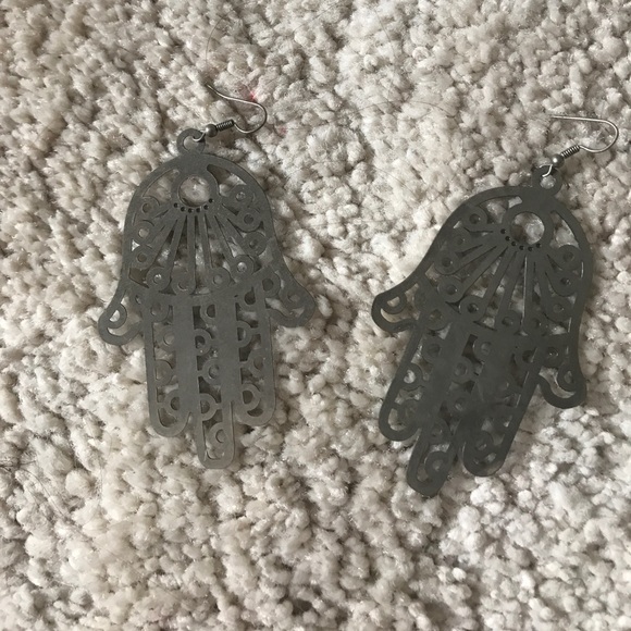 Silver Hamsa Earrings big summer cute fun jewelry - Picture 1 of 1